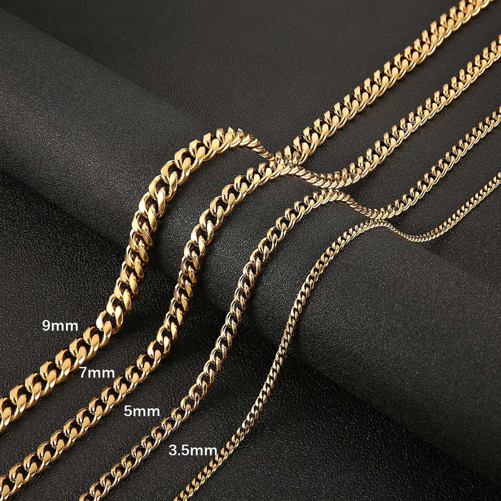 HZMAN 3.5mm Cuban Chain for Men Stainless Steel Men's Gold Chain Diamond Cut Hip Hop Link Chains Necklace 16-30 Inch