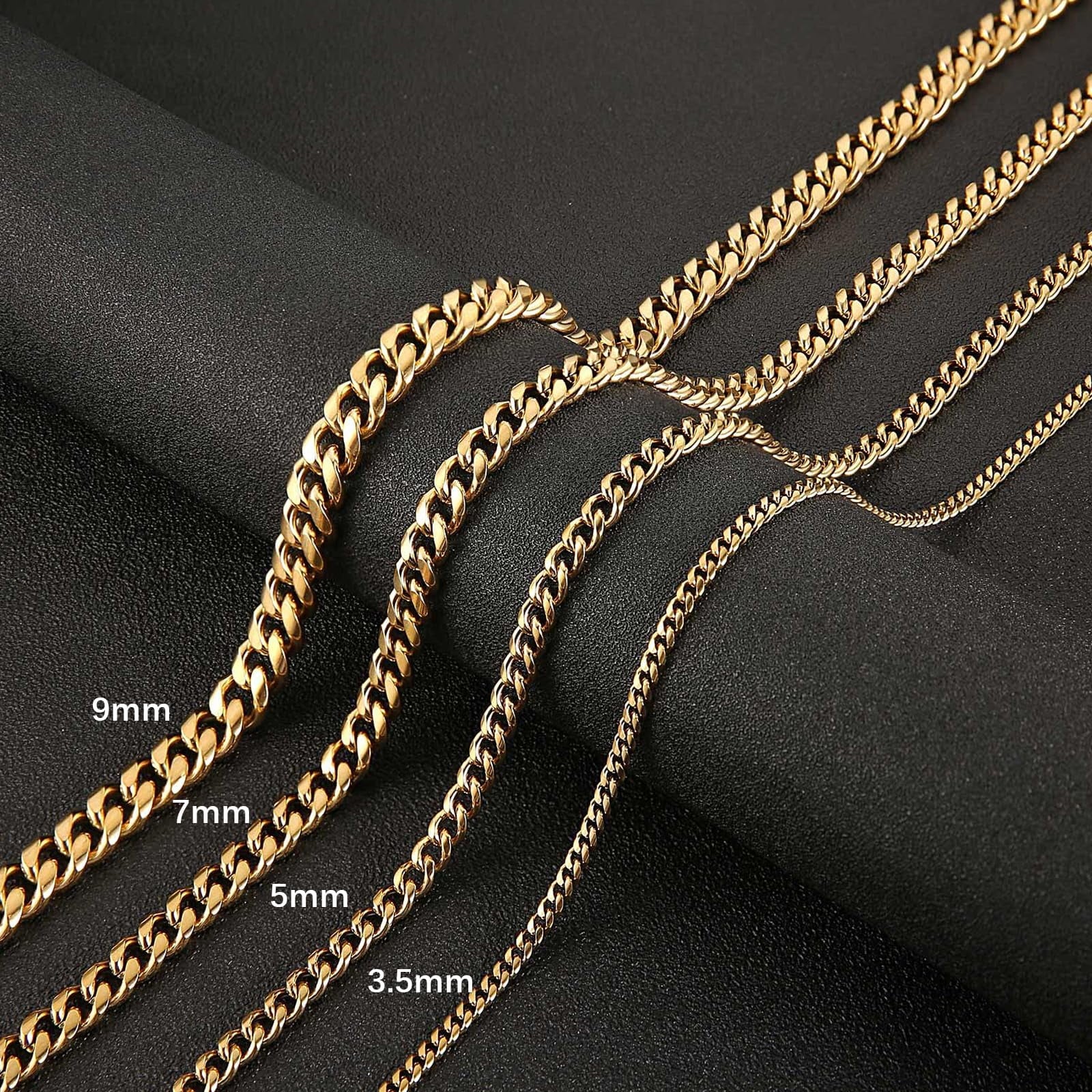 HZMAN 7mm Cuban Chain for Men Stainless Steel Men's Gold Chain Diamond Cut Hip Hop Link Chains Necklace 16-30 Inch