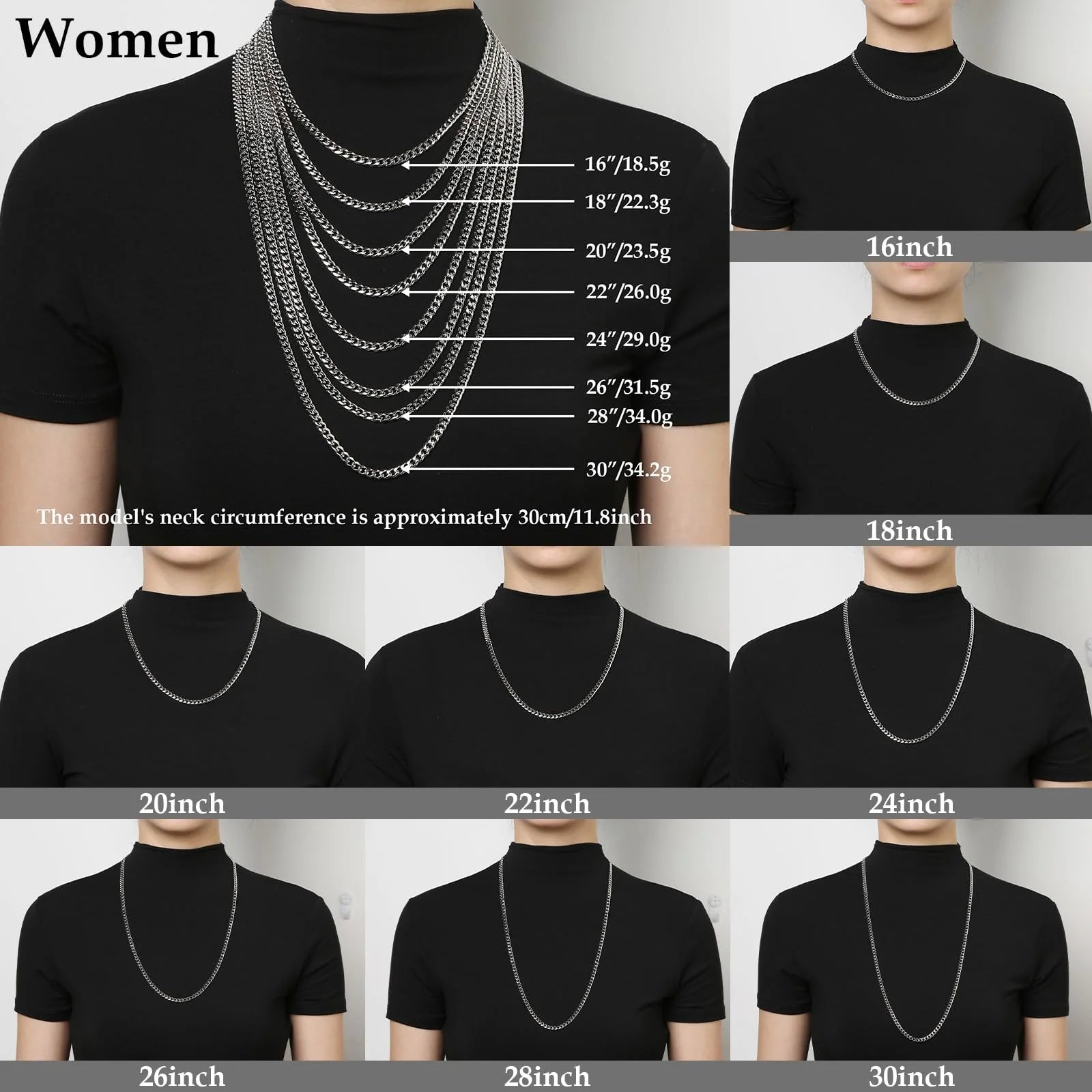 HZMAN 7mm Cuban Chain for Men Stainless Steel Men's Gold Chain Diamond Cut Hip Hop Link Chains Necklace 16-30 Inch