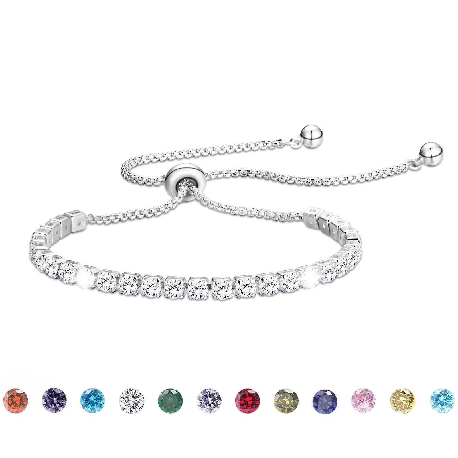 APSVO 18K White Gold Plated Tennis Bracelets for Women Girls CZ S925 Sterling Silver April Birthstone Bracelets with Crystal Birthday Christmas Jewelry Gifts Teen Mom Adult Stocking Stuffers Kids Age