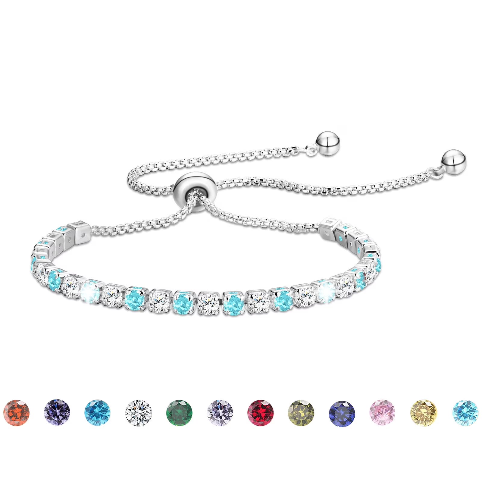 APSVO 18K White Gold Plated Tennis Bracelets for Women Girls CZ S925 Sterling Silver April Birthstone Bracelets with Crystal Birthday Christmas Jewelry Gifts Teen Mom Adult Stocking Stuffers Kids Age