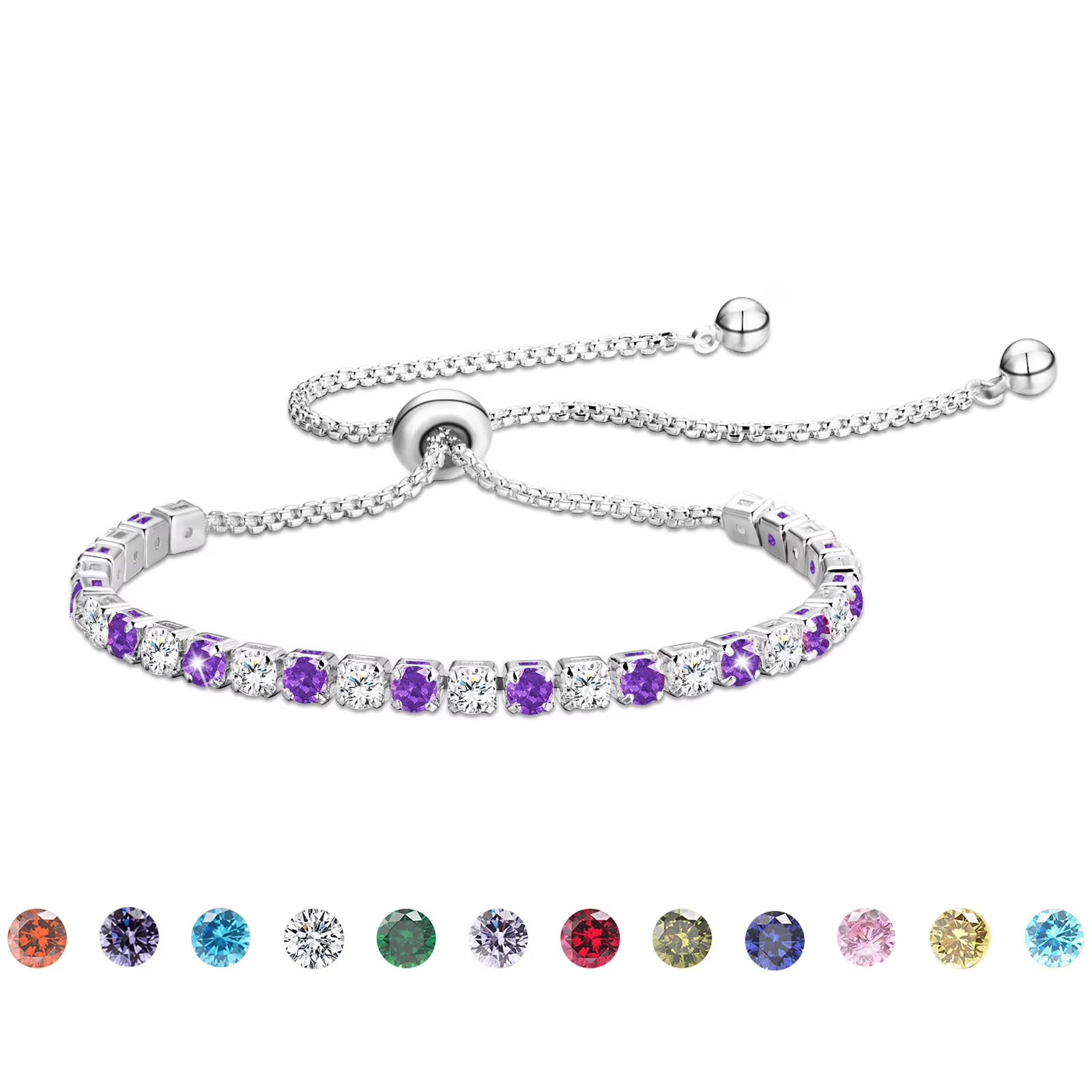 APSVO 18K White Gold Plated Tennis Bracelets for Women Girls CZ S925 Sterling Silver April Birthstone Bracelets with Crystal Birthday Christmas Jewelry Gifts Teen Mom Adult Stocking Stuffers Kids Age