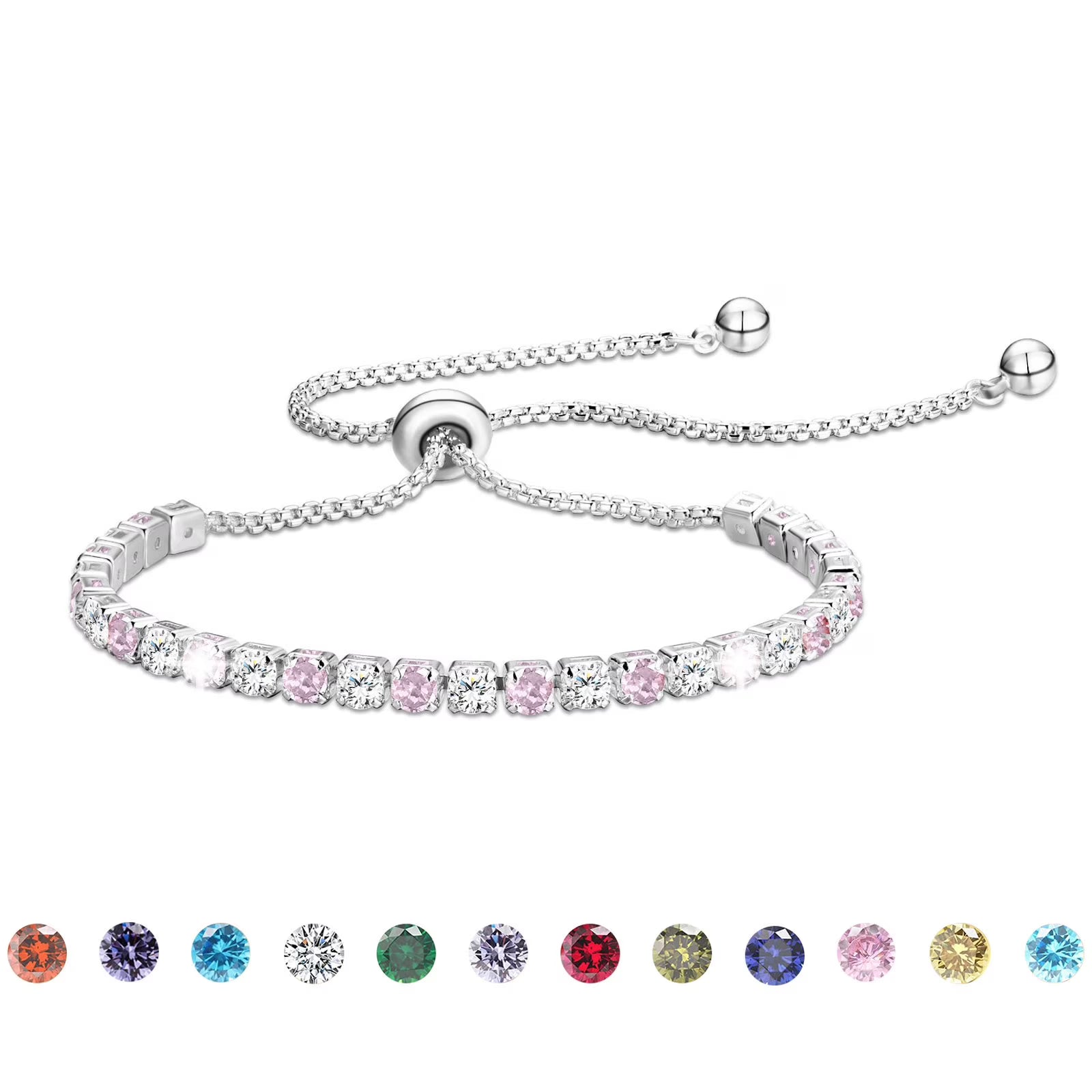 APSVO 18K White Gold Plated Tennis Bracelets for Women Girls CZ S925 Sterling Silver April Birthstone Bracelets with Crystal Birthday Christmas Jewelry Gifts Teen Mom Adult Stocking Stuffers Kids Age