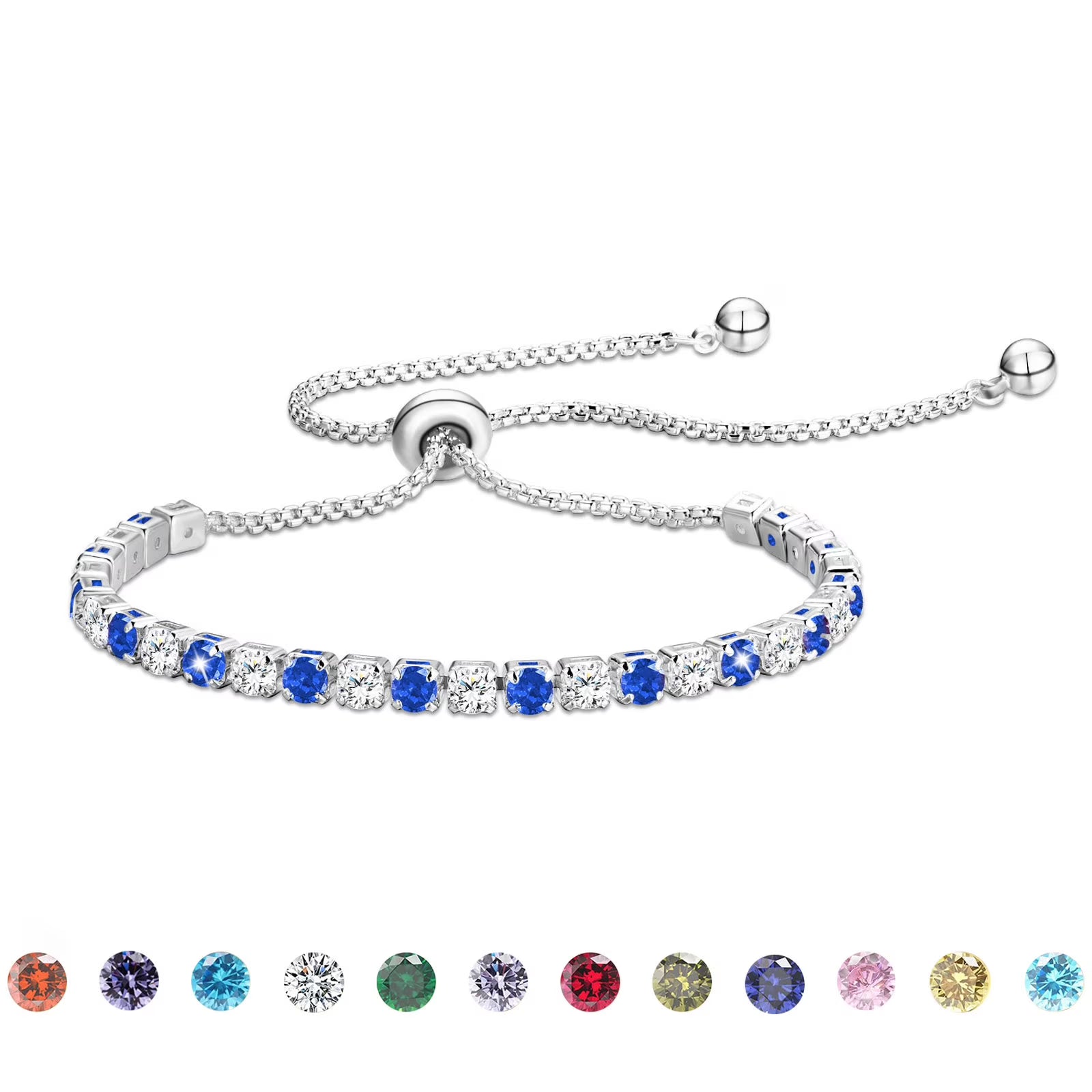 APSVO 18K White Gold Plated Tennis Bracelets for Women Girls CZ S925 Sterling Silver April Birthstone Bracelets with Crystal Birthday Christmas Jewelry Gifts Teen Mom Adult Stocking Stuffers Kids Age