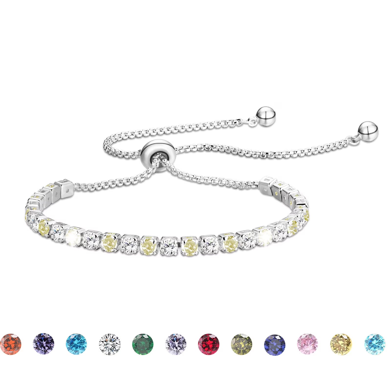 APSVO 18K White Gold Plated Tennis Bracelets for Women Girls CZ S925 Sterling Silver April Birthstone Bracelets with Crystal Birthday Christmas Jewelry Gifts Teen Mom Adult Stocking Stuffers Kids Age