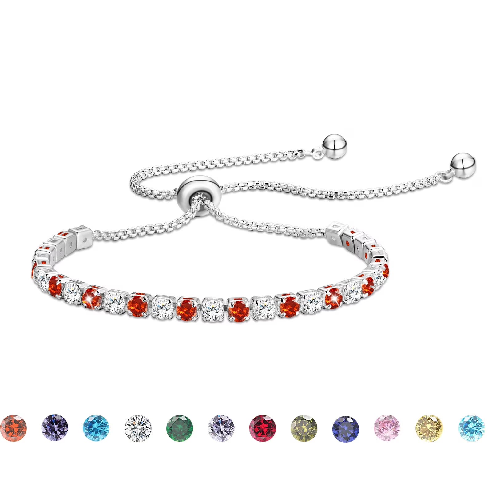 APSVO 18K White Gold Plated Tennis Bracelets for Women Girls CZ S925 Sterling Silver April Birthstone Bracelets with Crystal Birthday Christmas Jewelry Gifts Teen Mom Adult Stocking Stuffers Kids Age