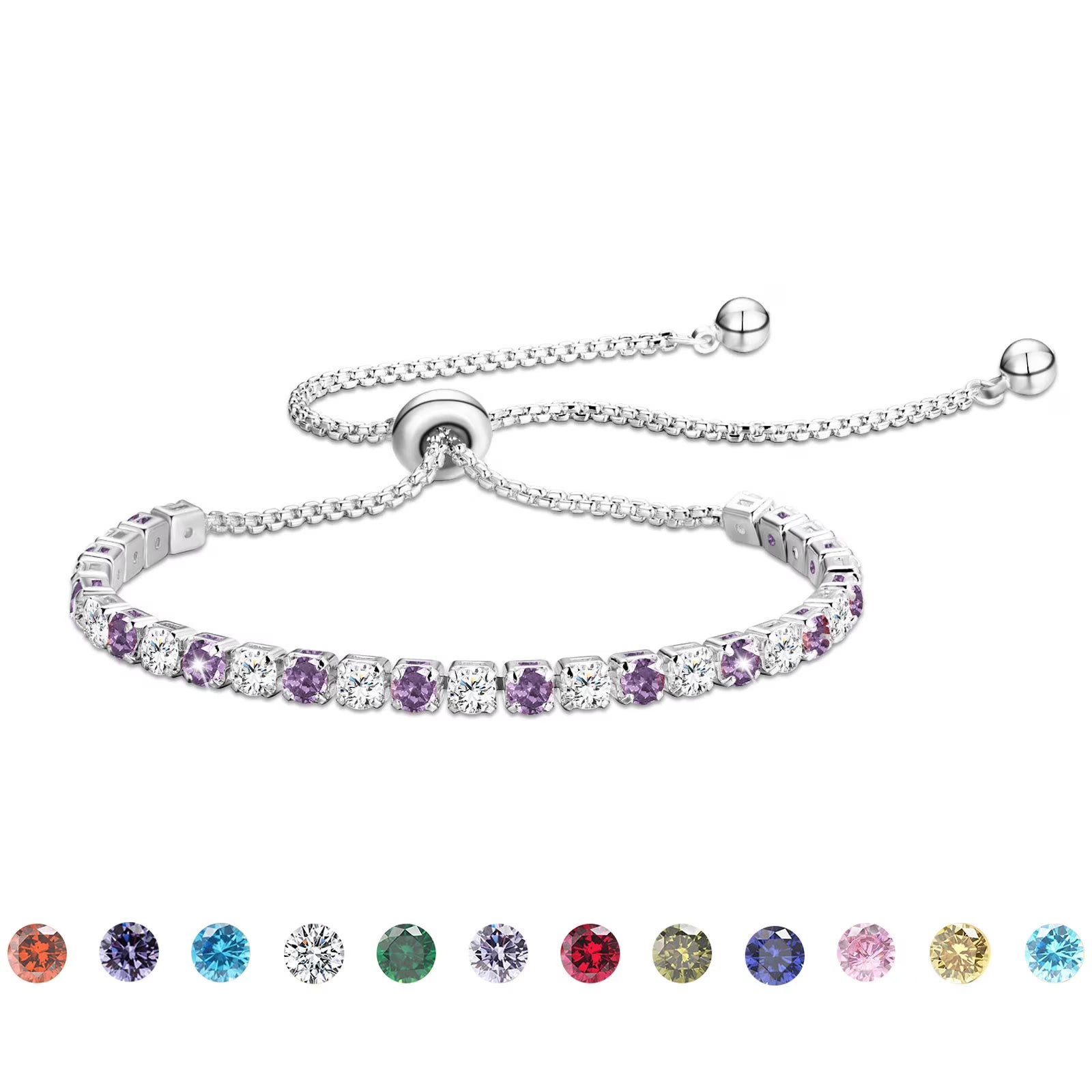 APSVO 18K White Gold Plated Tennis Bracelets for Women Girls CZ S925 Sterling Silver April Birthstone Bracelets with Crystal Birthday Christmas Jewelry Gifts Teen Mom Adult Stocking Stuffers Kids Age