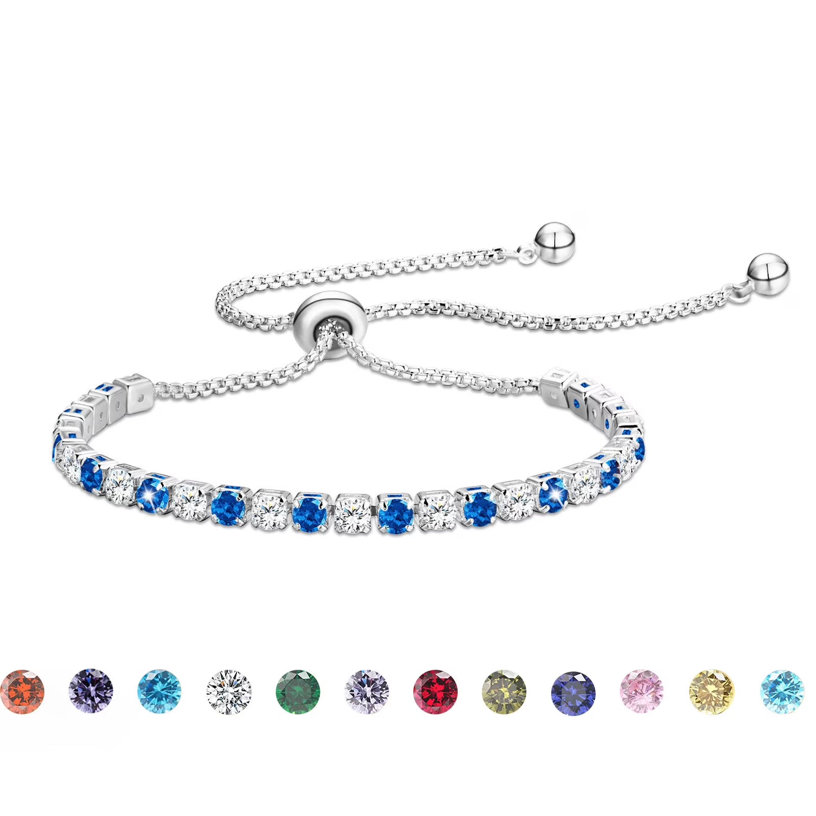 APSVO 18K White Gold Plated Tennis Bracelets for Women Girls CZ S925 Sterling Silver April Birthstone Bracelets with Crystal Birthday Christmas Jewelry Gifts Teen Mom Adult Stocking Stuffers Kids Age