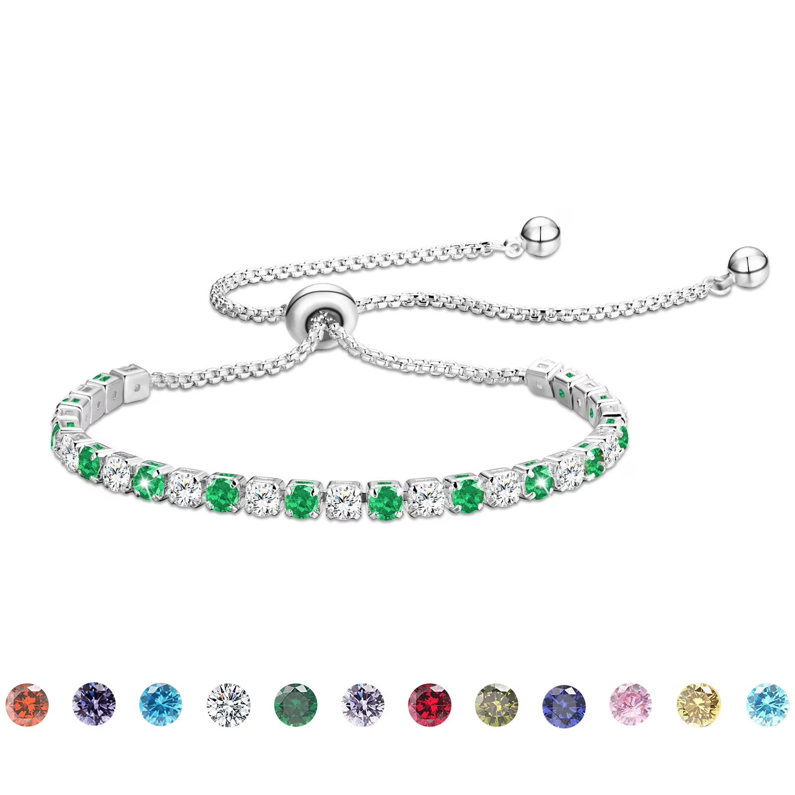 APSVO 18K White Gold Plated Tennis Bracelets for Women Girls CZ S925 Sterling Silver April Birthstone Bracelets with Crystal Birthday Christmas Jewelry Gifts Teen Mom Adult Stocking Stuffers Kids Age
