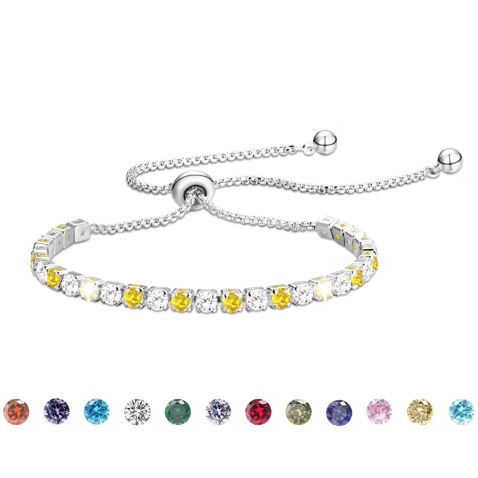 APSVO 18K White Gold Plated Tennis Bracelets for Women Girls CZ S925 Sterling Silver April Birthstone Bracelets with Crystal Birthday Christmas Jewelry Gifts Teen Mom Adult Stocking Stuffers Kids Age