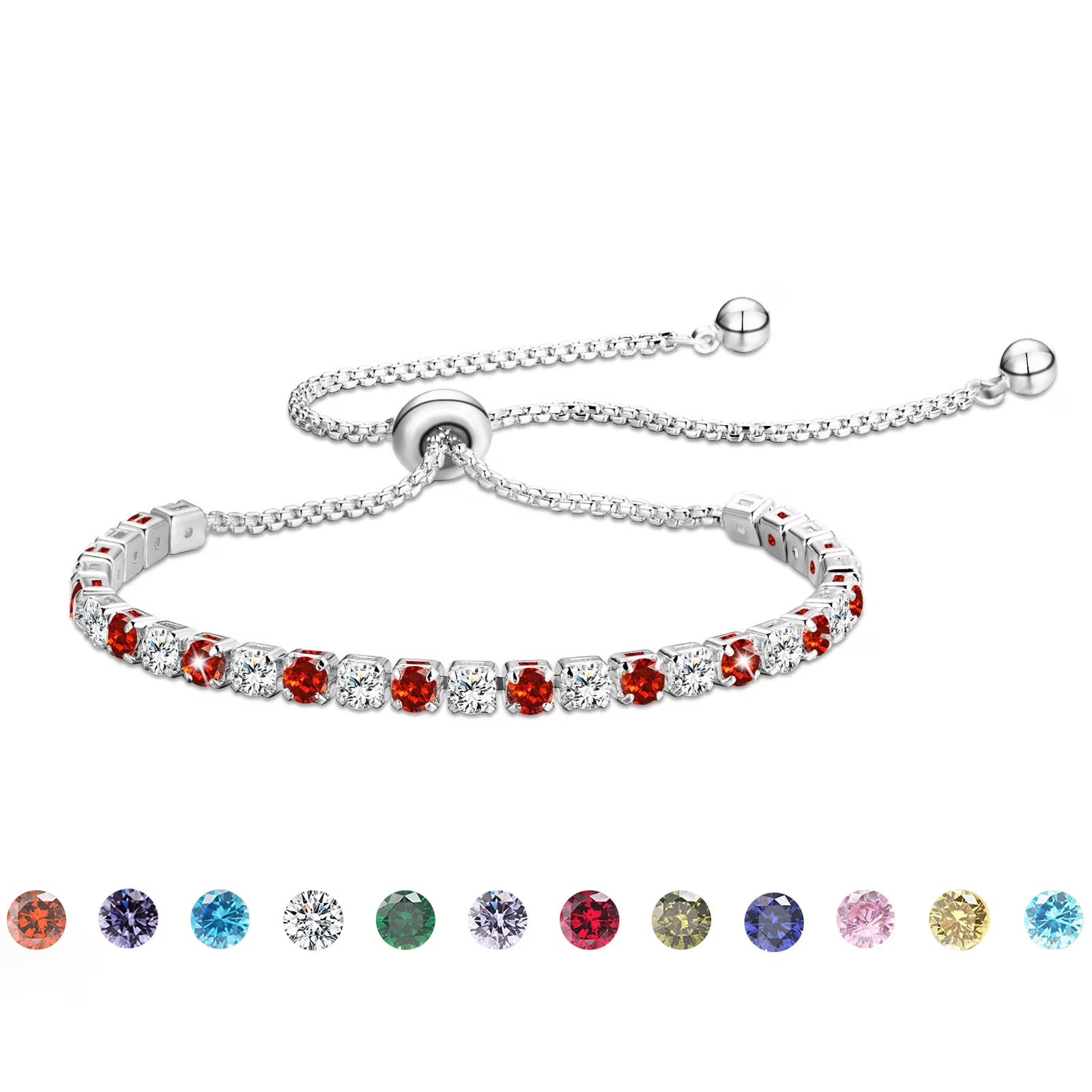 APSVO 18K White Gold Plated Tennis Bracelets for Women Girls CZ S925 Sterling Silver April Birthstone Bracelets with Crystal Birthday Christmas Jewelry Gifts Teen Mom Adult Stocking Stuffers Kids Age